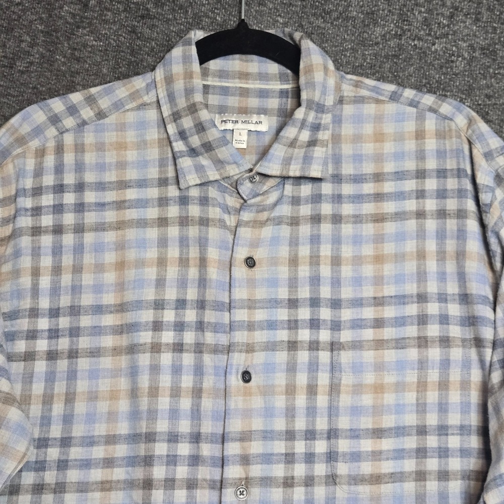 Peter Millar Men's British Grey Hill Point Cotton Sport Shirt Size Large Gingham